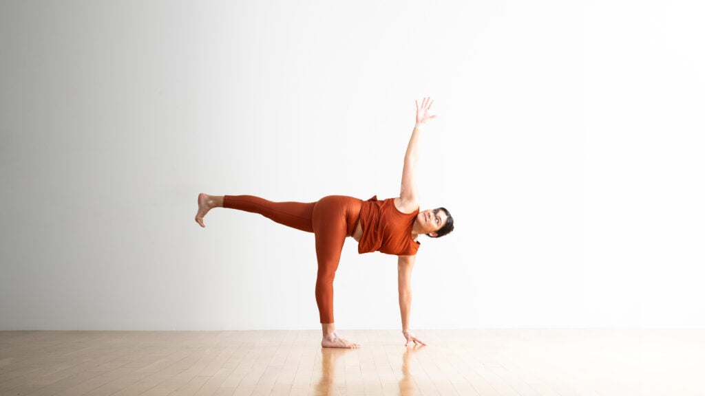Female Amputee Balancing In Half Moon Pose Using Yoga Block High-Res Stock  Photo - Getty Images