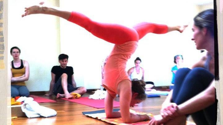 Kathryn Budig Yoga Challenge Pose: Splits in Forearm Balance