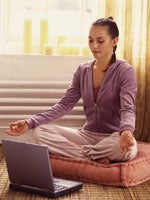 Peaceful young positive pregnant woman in gymnastic suit does yoga and  meditate sitting on mat on green grass on sunny warm summer day. Concept of  preparation for childbirth and positive attitude 16791340