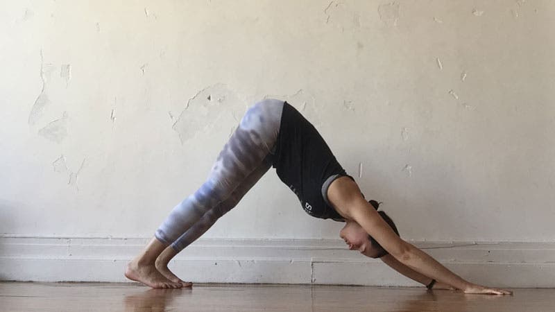 Rae Broderick in Downward-Facing Dog pose, ado mukha svana