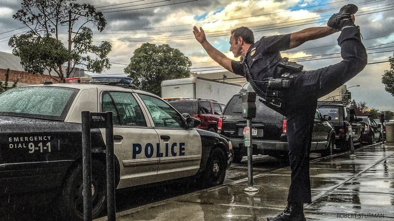 police officer, dancer's pose, natarajasana