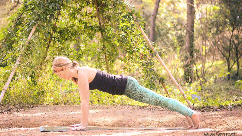 Leah Cullis performs High Plank to Forearm Plank. Leah Cullis performs High Plank to Forearm Plank.