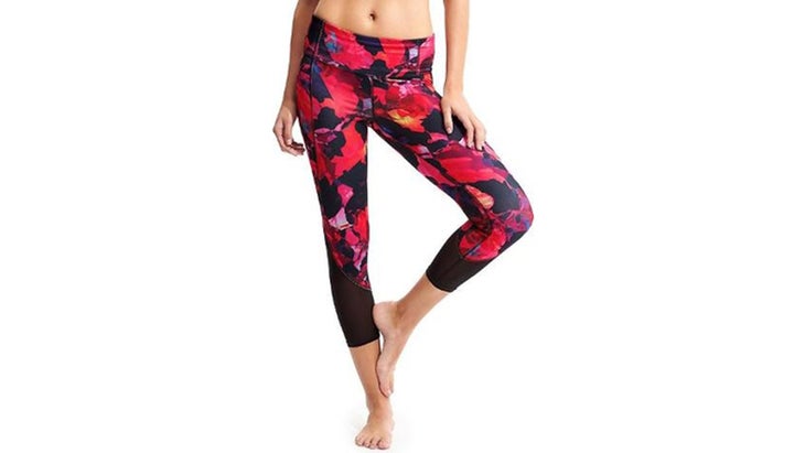 Athleta full length high waisted yoga pants small black with floral pattern