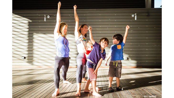 Leah Cullis and friends demonstrate Reverse Warrior. Leah Cullis and friends demonstrate Reverse Warrior.