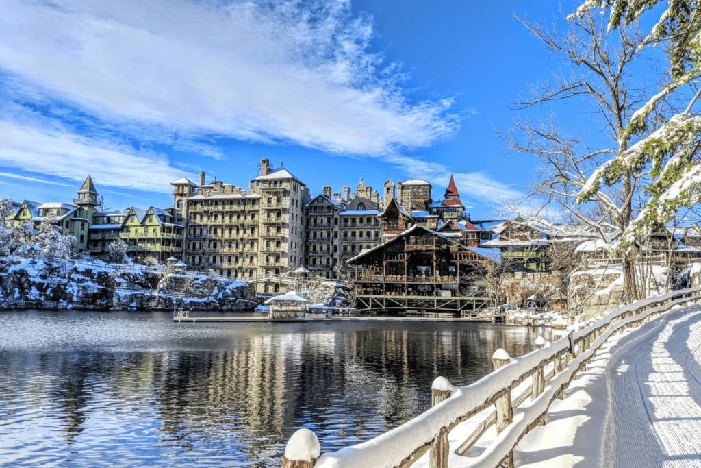 View of Mohonk Mountain House in Hudson Valley, NY.