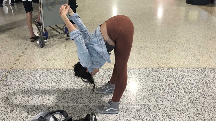 Uttanasana (Standing Forward Bend), after flying