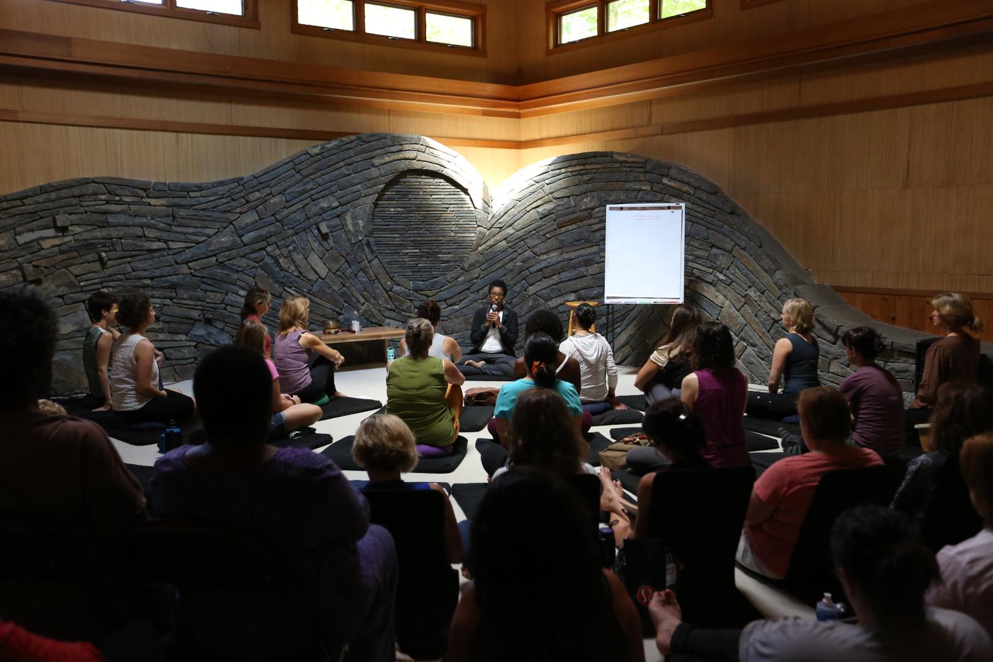 An instructor leads a seminar at the Omega Institute in Rhinebeck, NY