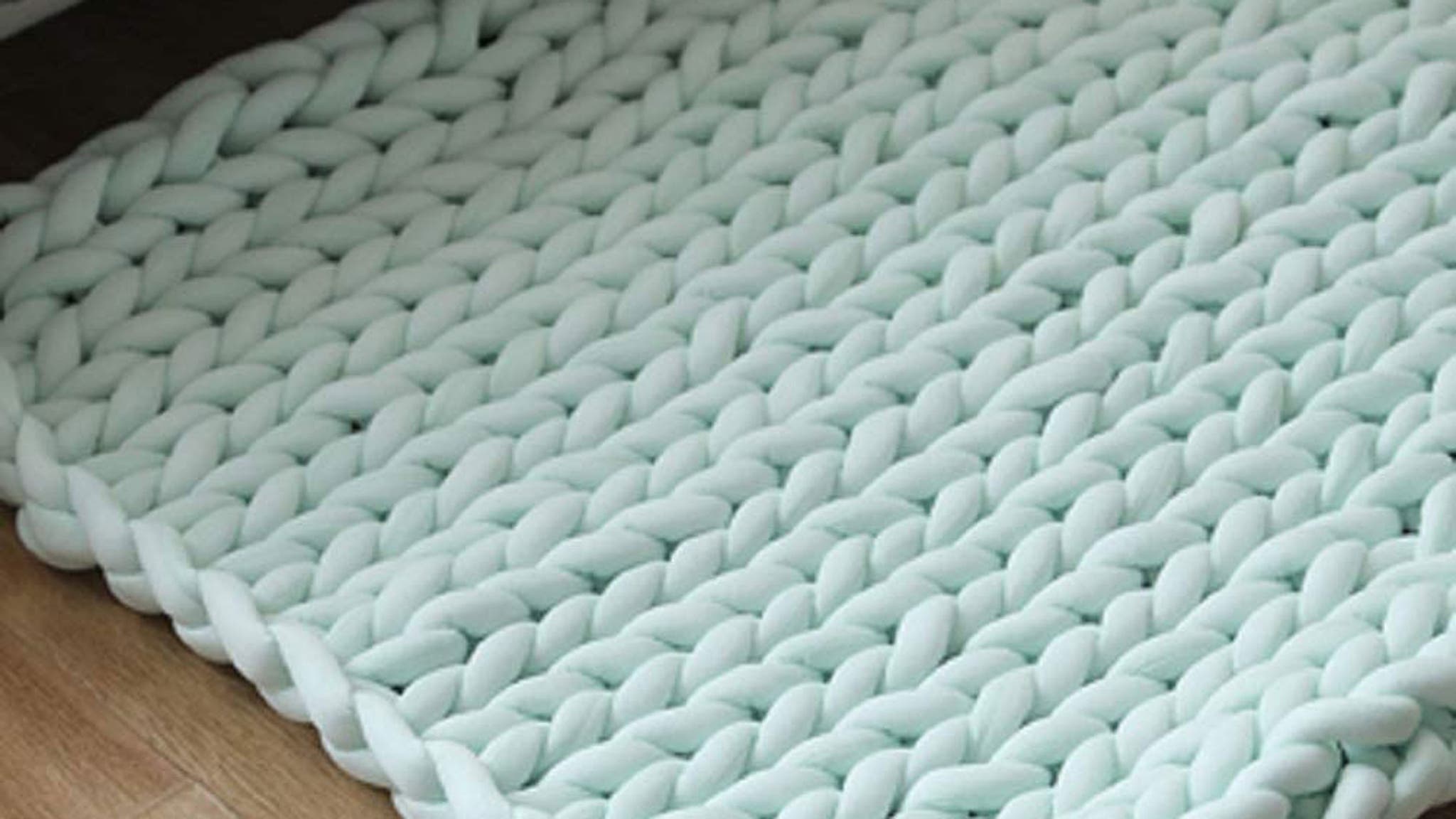Light blue knit weighted blanket