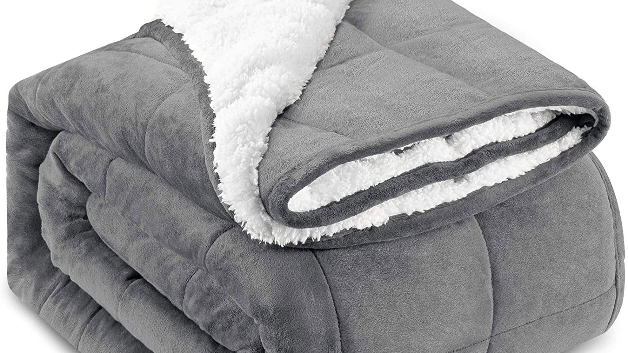 Gray and white sherpa fleece blanket