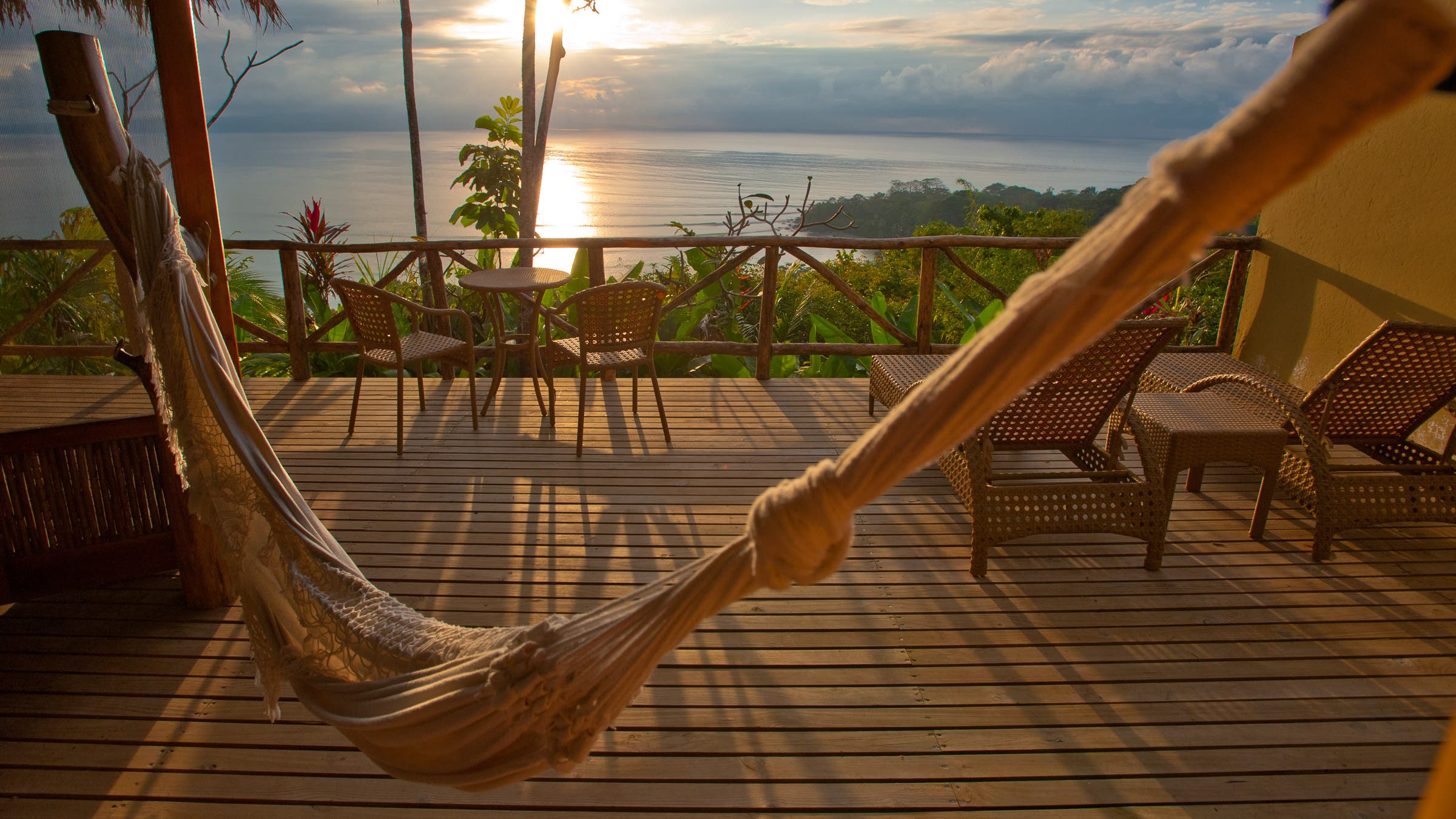 View of the ocean from a hammock