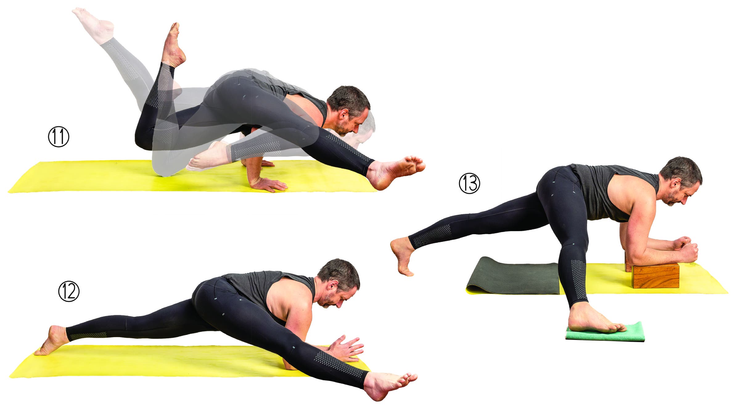 Noah Maze in three different yoga poses
