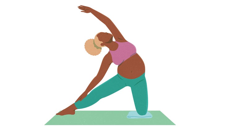 Pregnant Woman in Prenatal Yoga Pose Cartoon Illustration