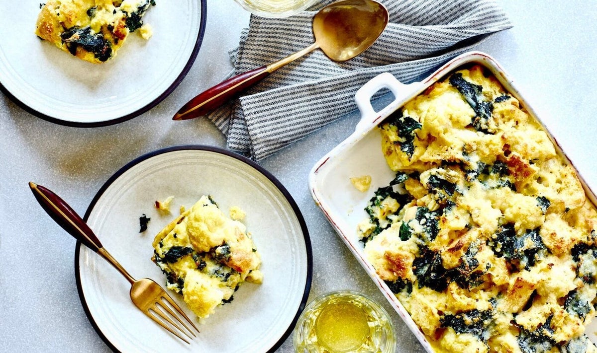 Savory Bread Pudding with Cauliflower and Kale for Any Time of Day