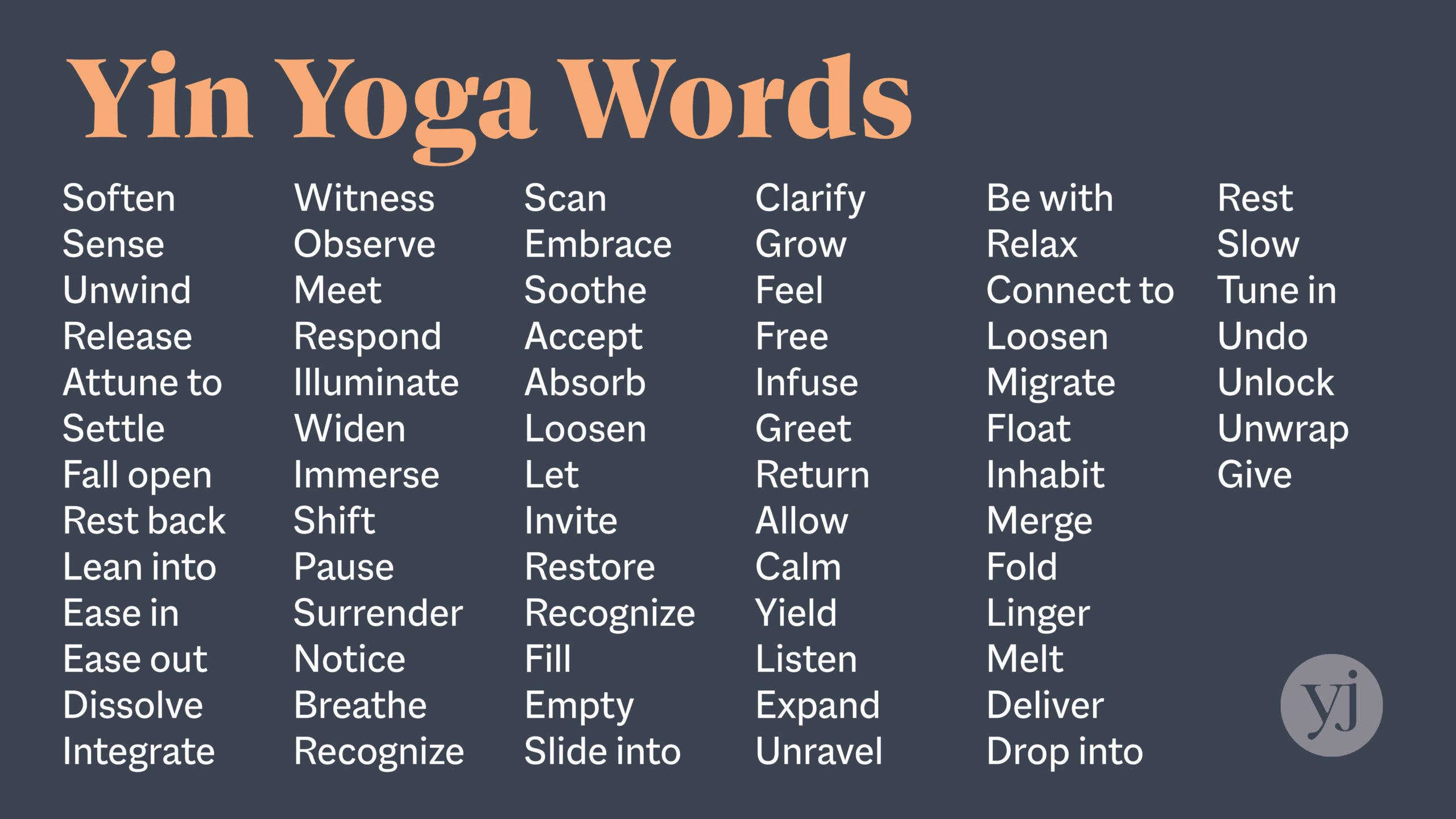 A list of words commonly used in Yin Yoga 