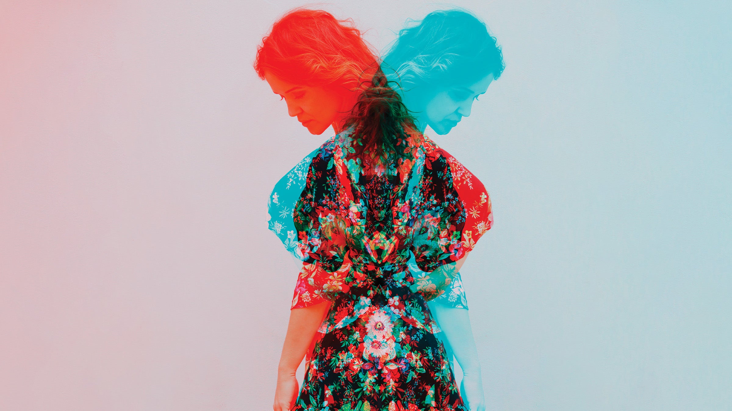 Abstract image of a woman in a flowered dress