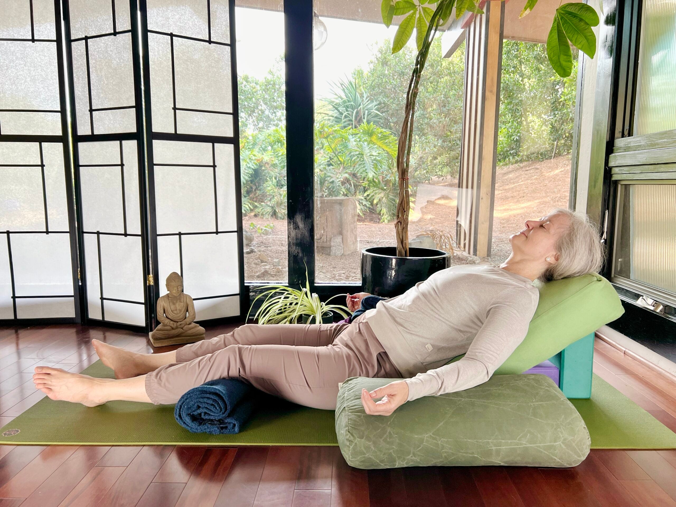 Restorative yoga as deep relaxation and prep for pranayama