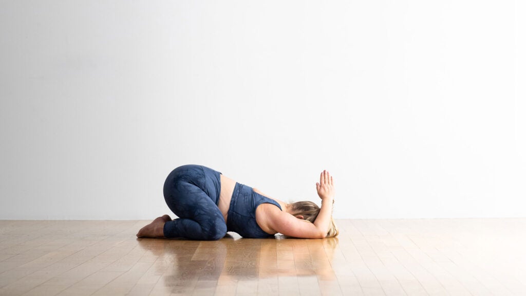Premium Photo | Pregnant woman doing yoga asana balasana child pose