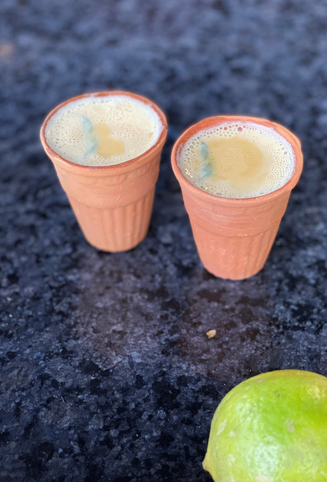 Tiny cups of chai tea in India