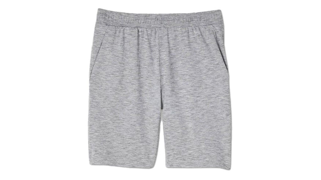 Grey yoga shorts that are longer with a 9-inch inseam