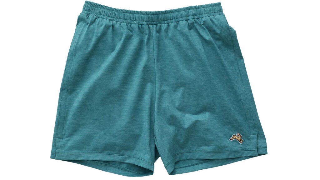 Turquoise yoga short with a 5-inch inseam
