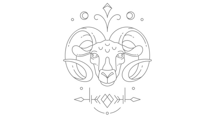An illustration of the fire sign of Aries, depicted by its symbol or glyph and the characteristic ram.