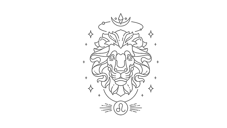 Illustration of the astrological sign Leo, including a lion