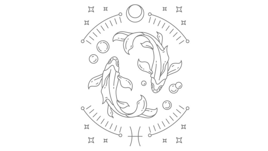 Illustration of astrological symbol for Pisces, a water sign of the zodiac according to astrology