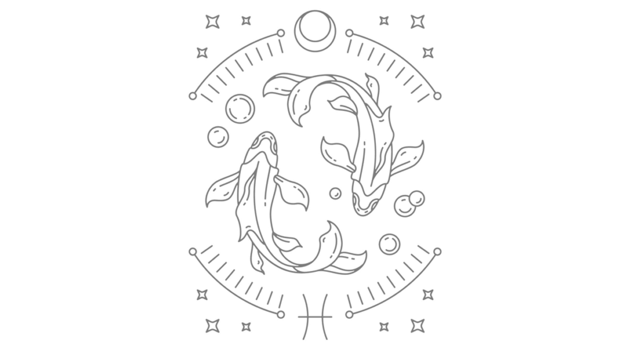 Illustration of astrological symbol for the water sign of the zodiac for Pisces season beginning February 18, 2024.