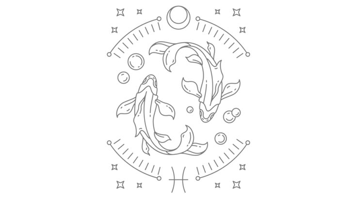 Illustration of astrological symbol for the water sign of the zodiac for Pisces season beginning February 18, 2024.