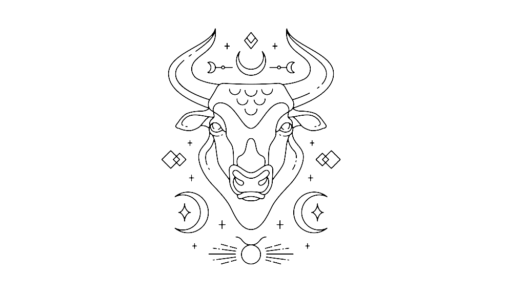 Illustration of the astrological sign of Taurus, represented by a bull