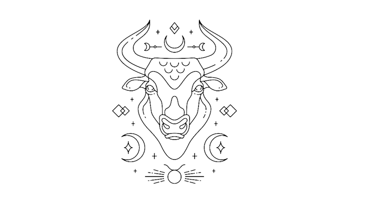 Illustration of the astrological sign of Taurus, represented by a bull
