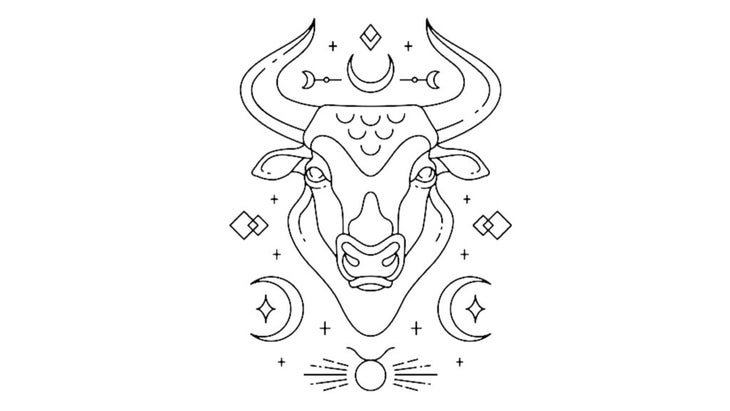 The illustrated symbol for the astrological sign of Taurus, which is the bull.