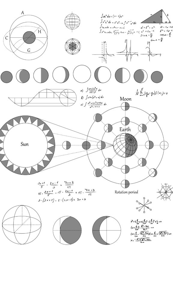 Illustration of astronomical and astrological terms and phases of the Moon