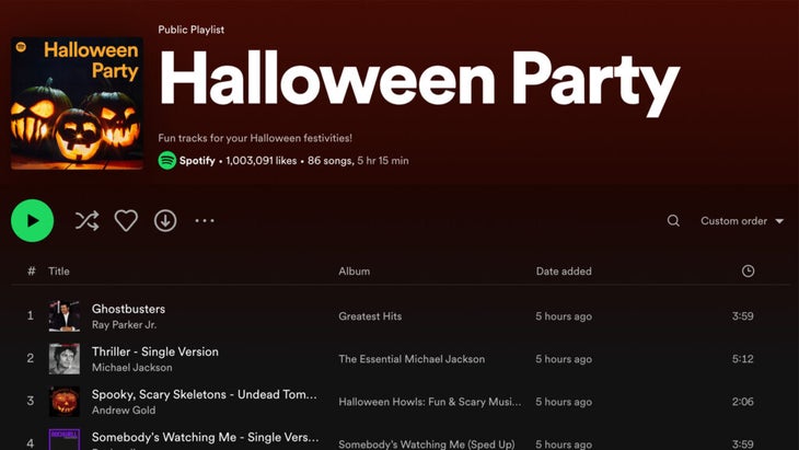 Halloween playlist from Spotify called 