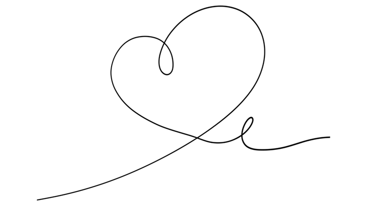 Illustration or a single line drawing of a heart 