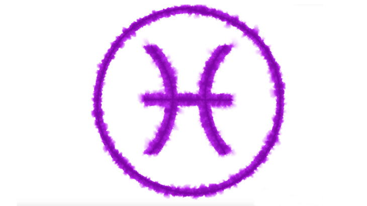 The glyph or symbol for the astrological sign of Pisces in anticipation of the new Moon in Pisces on March 10, 2024.
