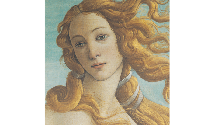 A detail from artwork "The Birth of Venus" by Botticelli illustrating the archetype of the planet Venus in astrology
