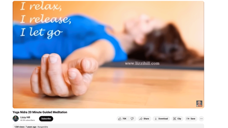 Screenshot of the most popular yoga nidra YouTube video by Lizzy Hill