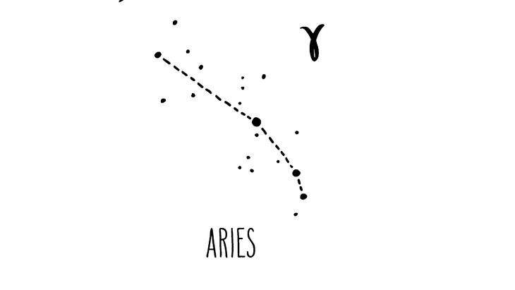 The constellation and symbol, or glyph, for the astrological sign of Aries.