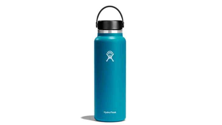 Image of a hydroflask wide-mouth water bottle in turquoise