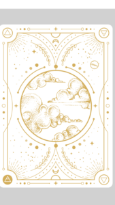 A card with illustrations of clouds and air representing the astrological or zodiac air sign of Gemini 