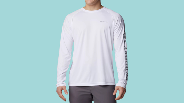 A white long-sleeve tee from Columbia