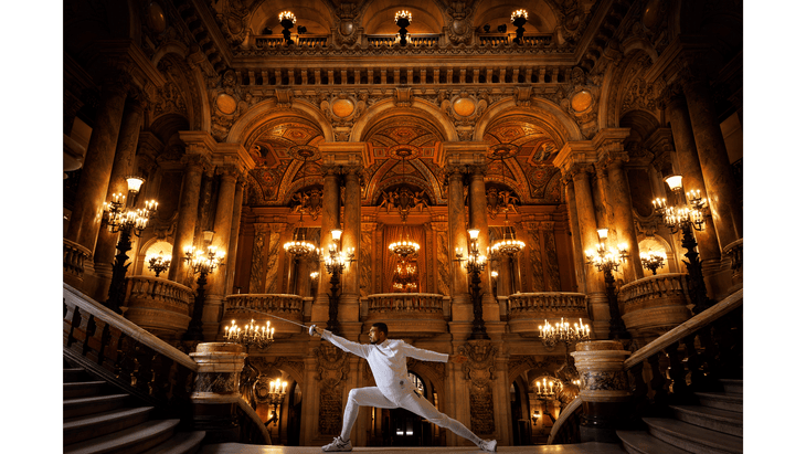 Fencer Yannick Borrel poses just prior to the Paris Olympics 2024