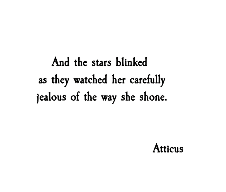 Quote about the stars by Atticus in black text on white background