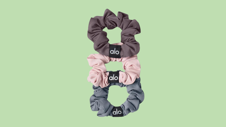 A pack of three Alo scrunchies for your collection of yoga hair accessories