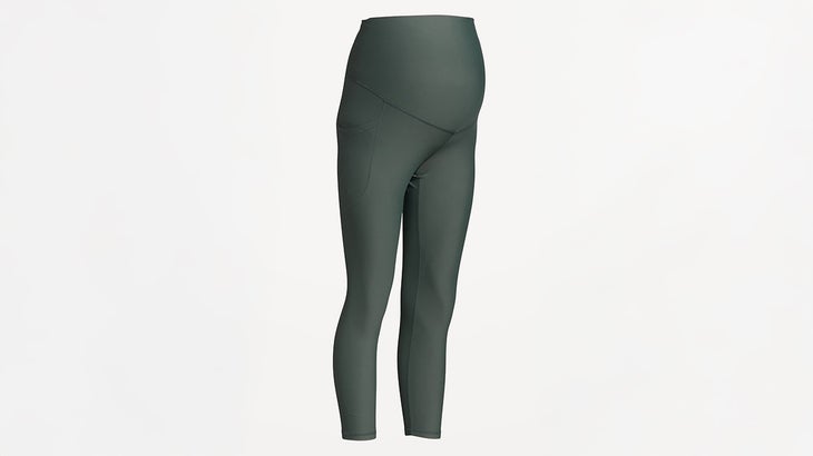 a silhouette of maternity yoga pants in a dark green color