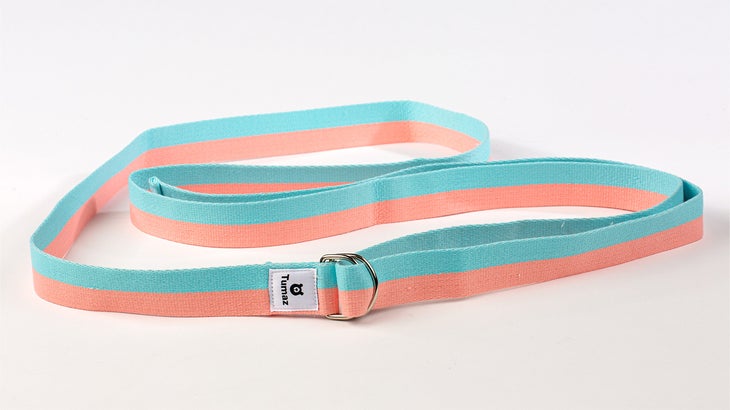 pink and blue yoga strap