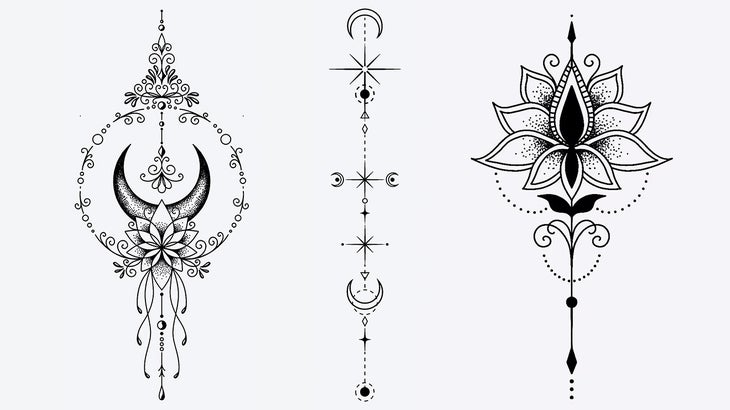 three different astrology themed temporary tattoo patterns