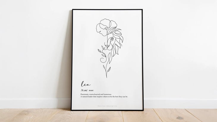 art print of the Leo zodiac sign in a black frame