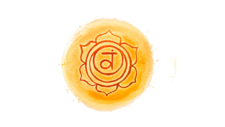 Orange watercolor with the sacral chakra symbol